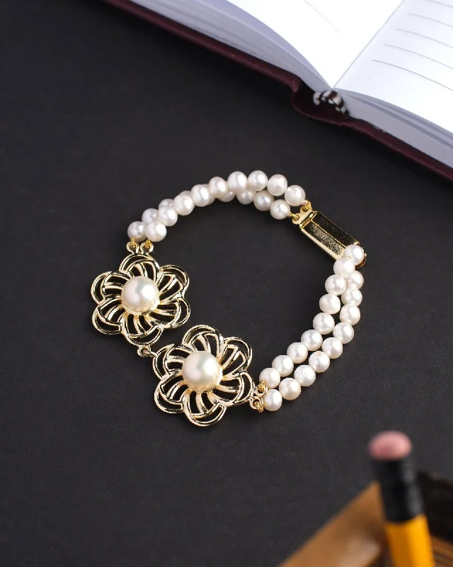 zodiac sign bracelets for women -Delicate Floral Pearl Bracelet