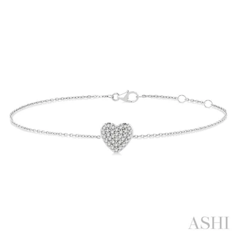 simple bracelets for women -1/8 ctw Petite Heart Round Cut Diamond Fashion Bracelet in 10K White Gold