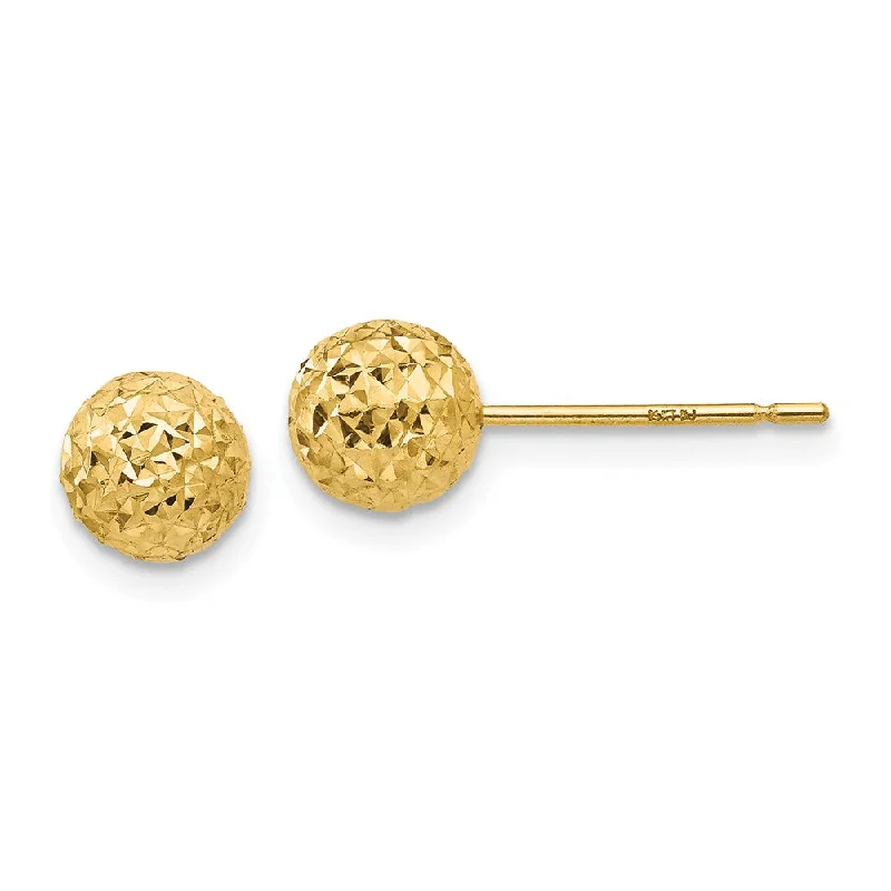 pearl cluster earrings for women -6mm Diamond Cut Ball Post Earrings in 14k Yellow Gold