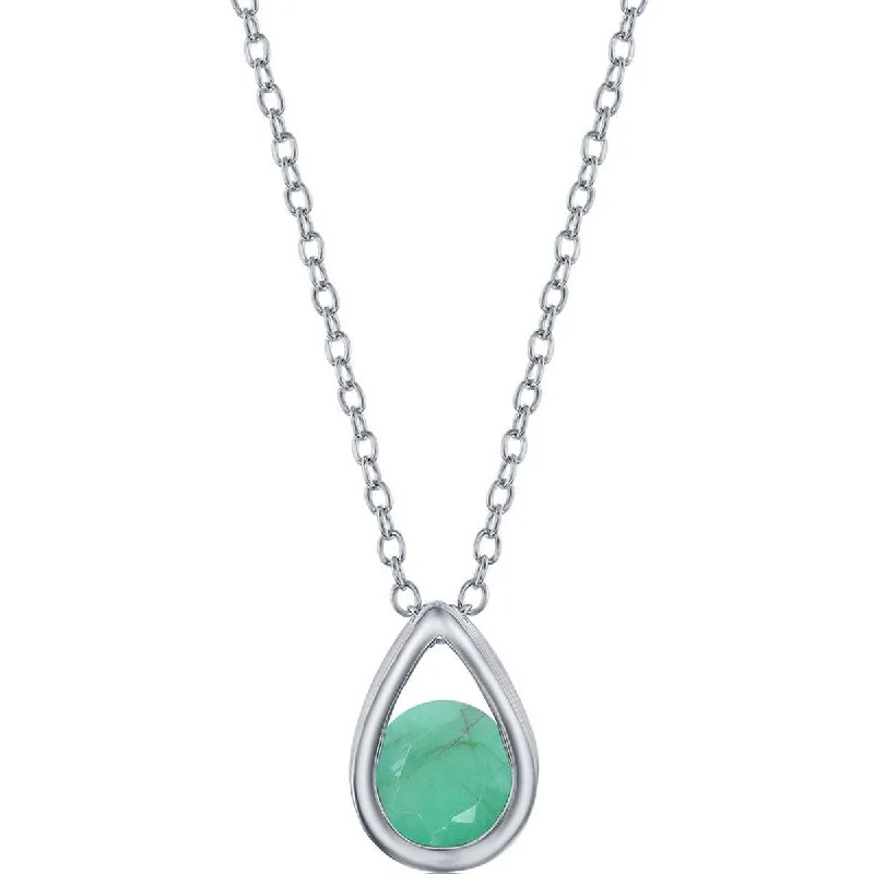 stylish silver necklaces for women -Classic Women's Necklace - Sterling Pear-shaped with Emerald May Birthstone | M-6892