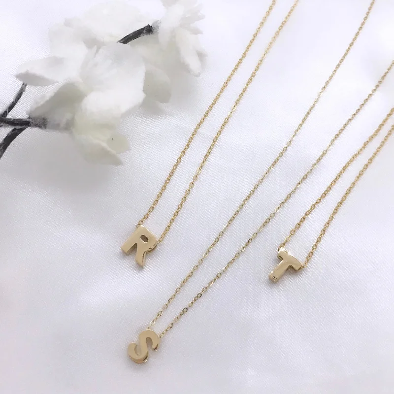 cubic zirconia necklaces for women -14k Gold Block Initial Necklace