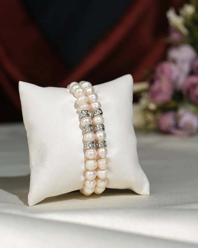 pearl bracelets for women -Elegant White 2 line Bracelet