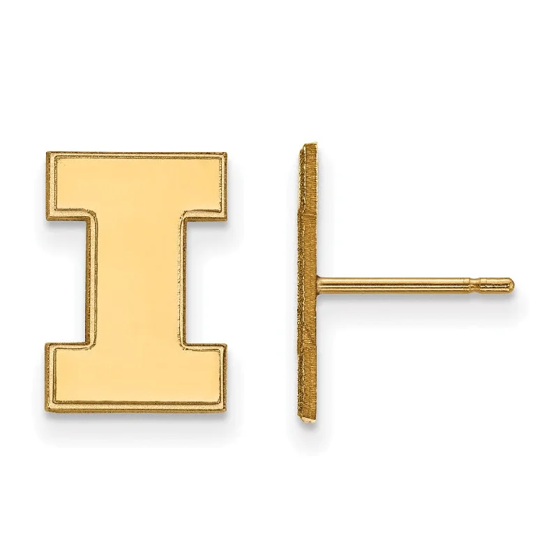 nature-inspired earrings for women -10k Yellow Gold University of Illinois Small Initial I Post Earrings