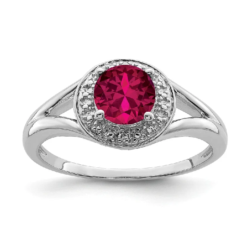 thick gold rings for women -Sterling Silver .01 Ctw Diamond & Round Created Ruby Ring