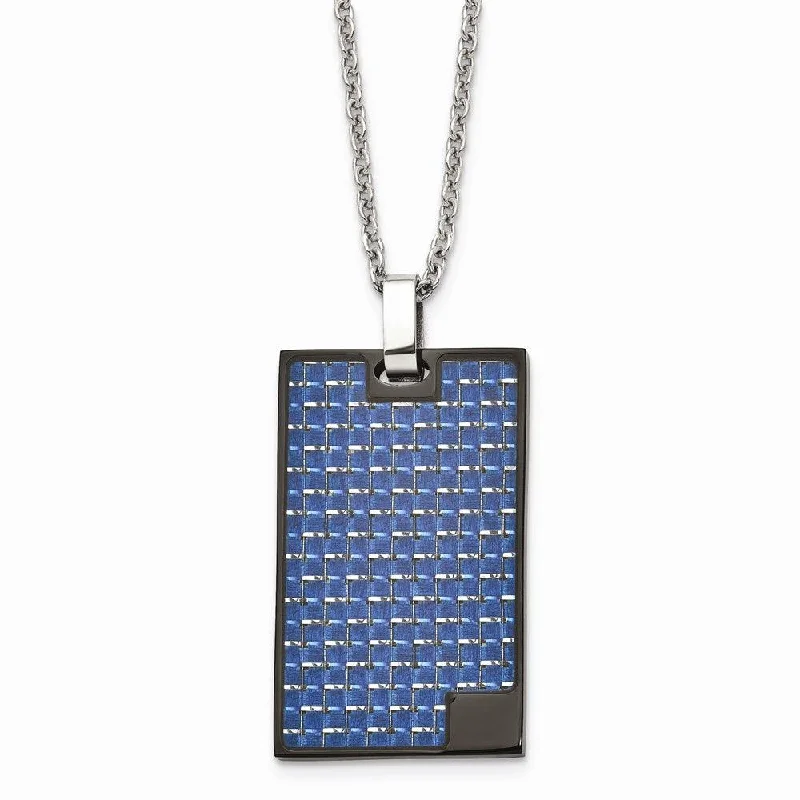 butterfly necklaces for women -Stainless Steel Polished BlackIP-plated w/Blue Carbon Fiber Inlay Necklace