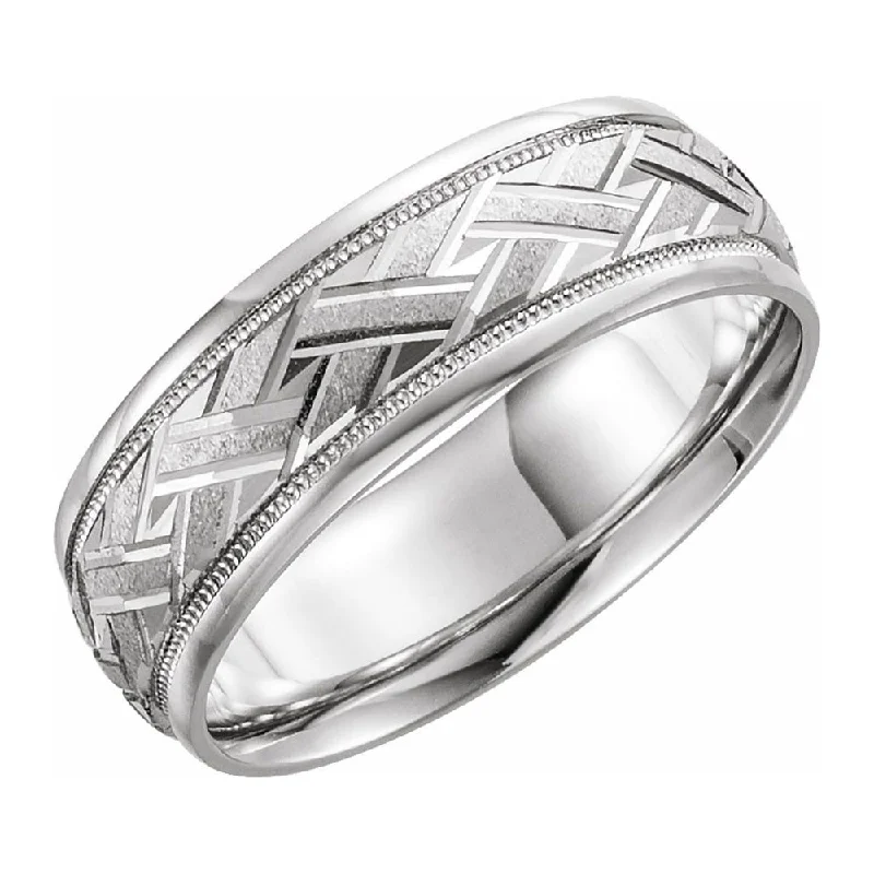 ruby rings for women -7mm 14K White Gold Woven Design Comfort Fit Band