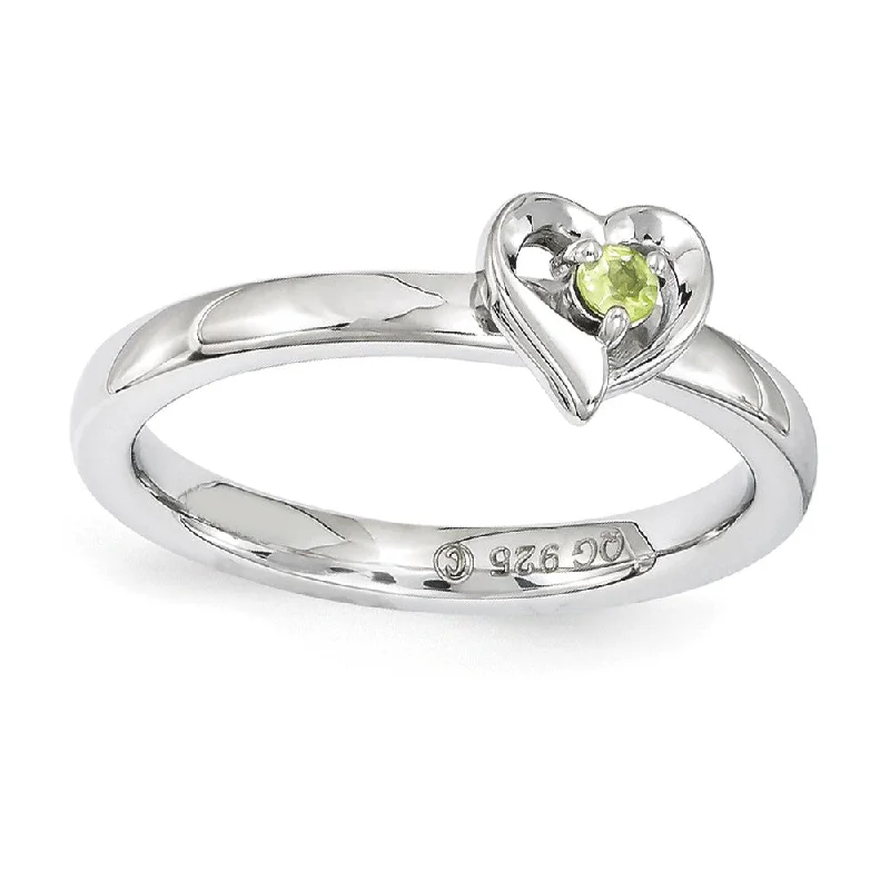 stylish rings for women -Sterling Silver Stackable Expressions Peridot 6mm Heart Ring