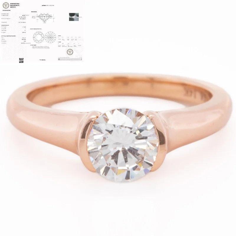 minimalist engagement rings -14k Rose Gold Round IGI Diamond Solitaire Engagement Ring 1.01ct F SI1 size 6