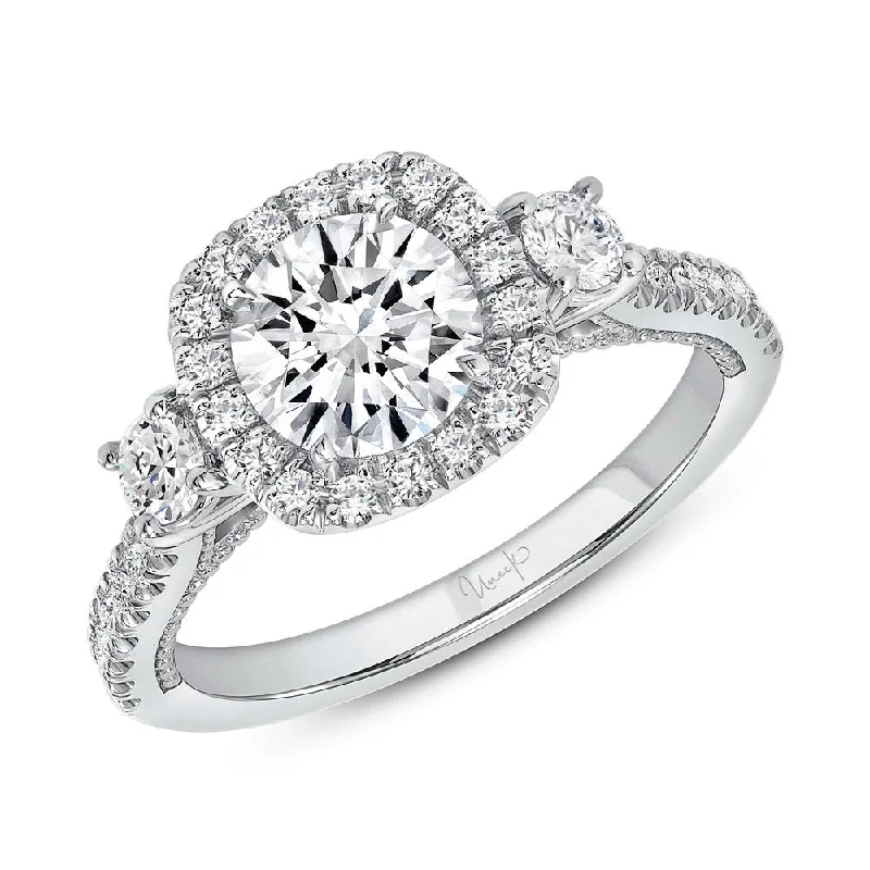 split shank engagement rings -Uneek Us Collection 3-Stone-Halo Round Engagement Ring