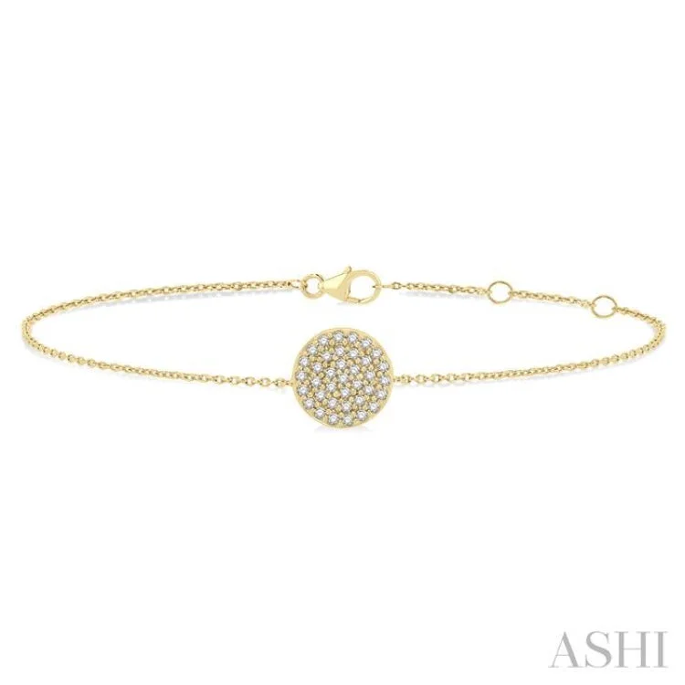 nameplate bracelets for women -1/6 ctw Petite Circular Disc Round Cut Diamond Fashion Bracelet in 10K Yellow Gold