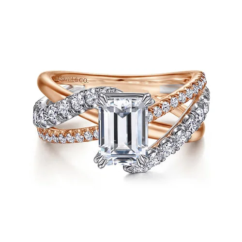 infinity band engagement rings -14K White-Rose Gold Emerald Cut Free Form Diamond Engagement Ring