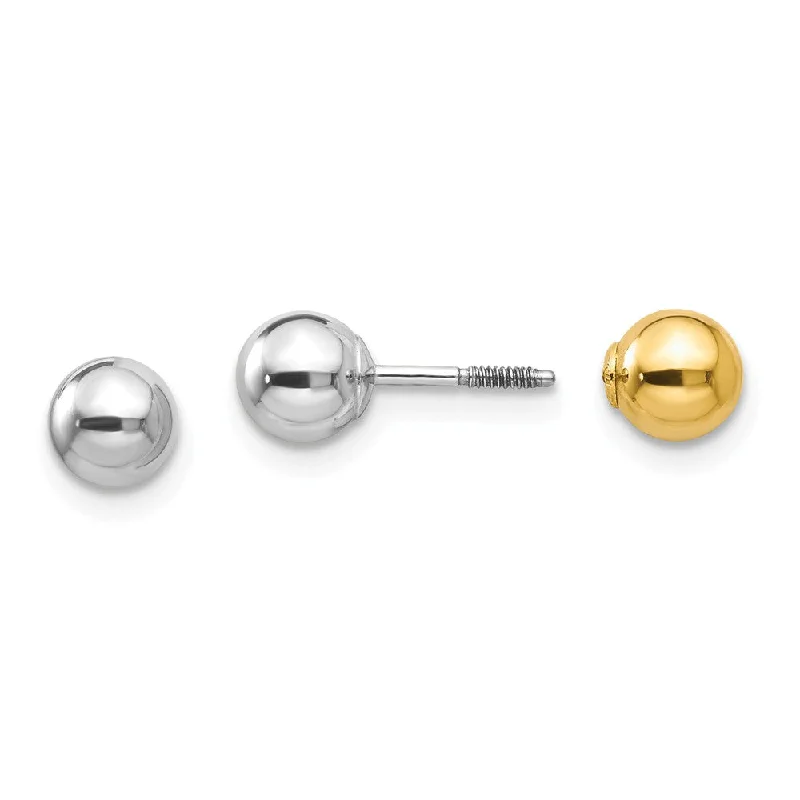 sapphire stud earrings for women -Reversible 5mm Ball Screw Back Earrings in 14k Two-tone Gold