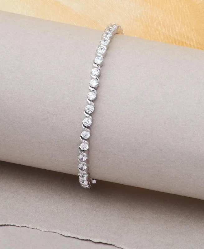 statement bracelets for women -Fashionable Stone Studded Silver Bracelet