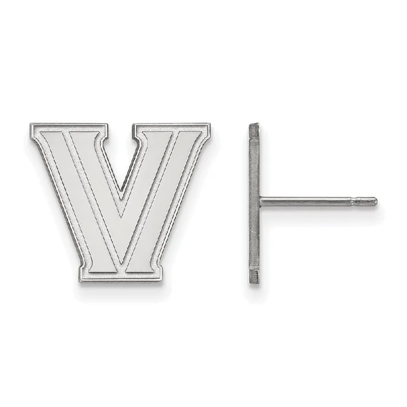 gold earrings for women -14k White Gold Villanova University Small Initial V Post Earrings