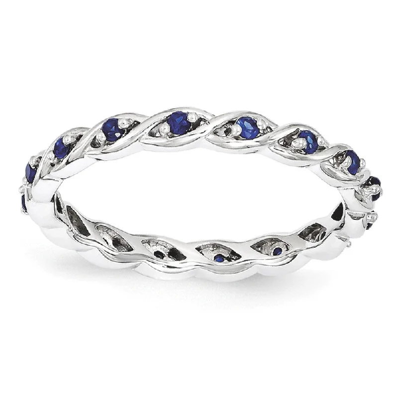 wide band rings for women -2.5mm Rhodium Sterling Silver Stackable Created Sapphire Twist Band