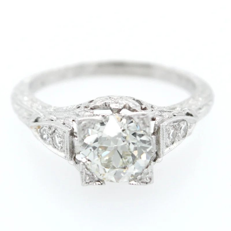 art nouveau engagement rings -GIA 1920s Antique Art Deco 900 Platinum Filigree 1.33ct Diamond Engagement Ring