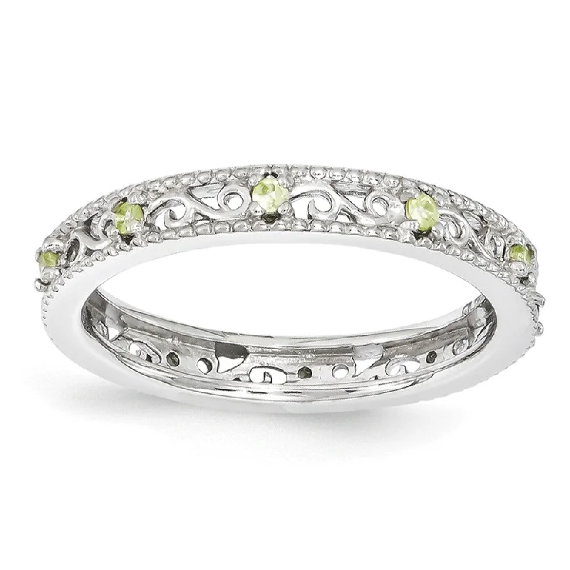 bold fashion rings for women -3mm Sterling Silver Stackable Expressions Peridot Scroll Band