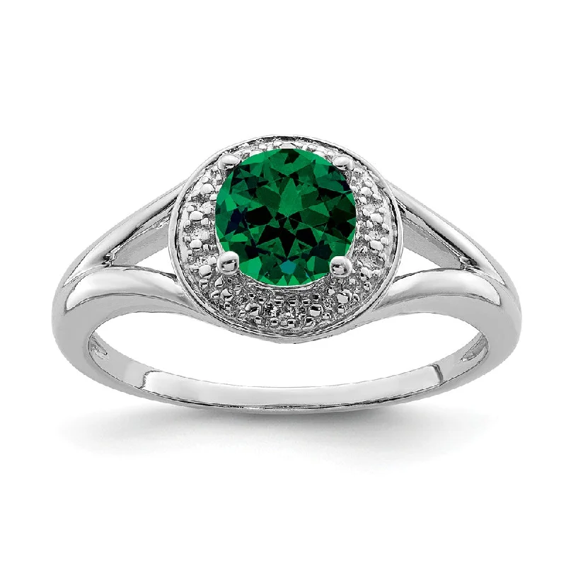 chain rings for women -Sterling Silver .01 Ctw Diamond & Round Created Emerald Ring