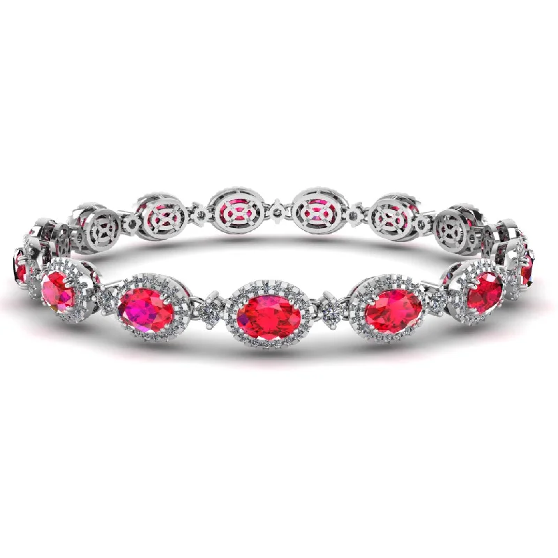 aquamarine bracelets for women -Oval Shape 9 Carat Ruby Center Featuring Diamond Halo Bracelet BRHAOCR