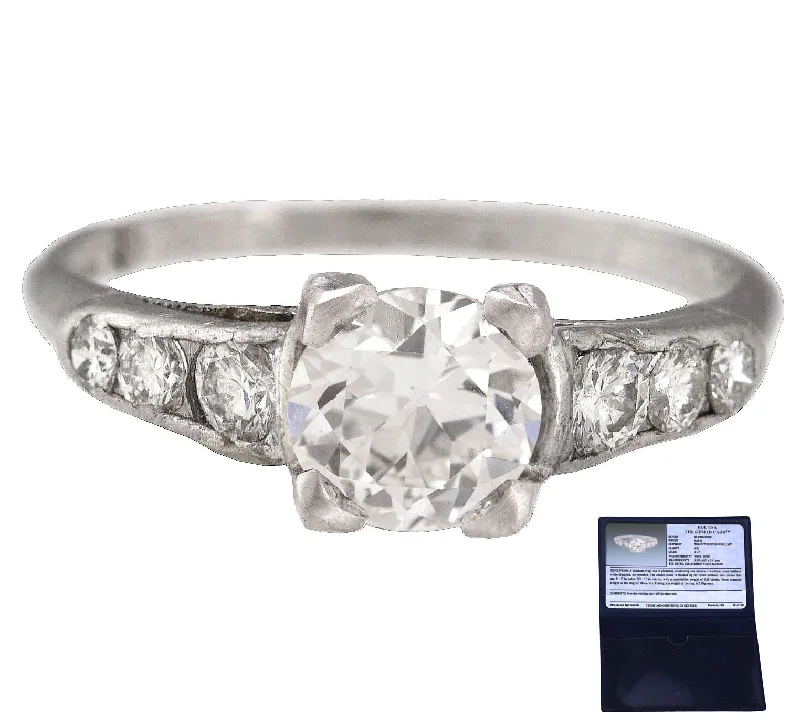 antique engagement rings -Antique Platinum 0.80 CT Transition Round Brilliant Diamond Engagement Ring EGL