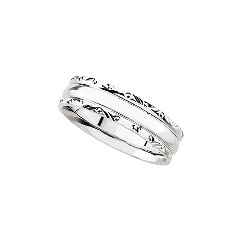 engraved rings for women -6mm Domed Carved Edge Comfort Fit Band in 14k White Gold