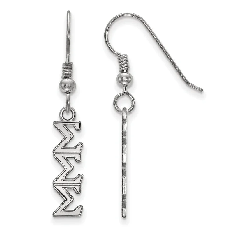 designer earrings for women -Sterling Silver Small Sigma Sigma Sigma Dangle Earrings