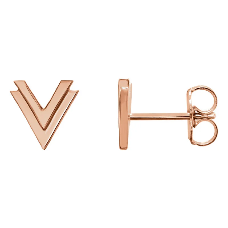 romantic earrings for women -8 x 8mm (5/16 Inch) Polished 14k Rose Gold Small Double 'V' Earrings