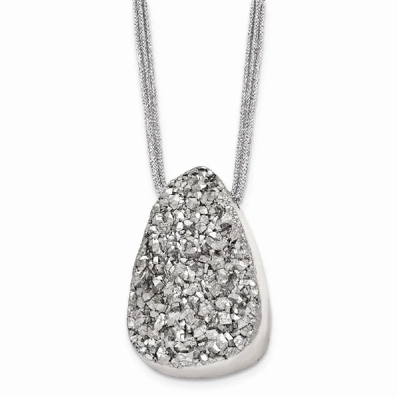 two-tone necklaces for women -Stainless Steel Druzy Agate Polyester Cord Necklace