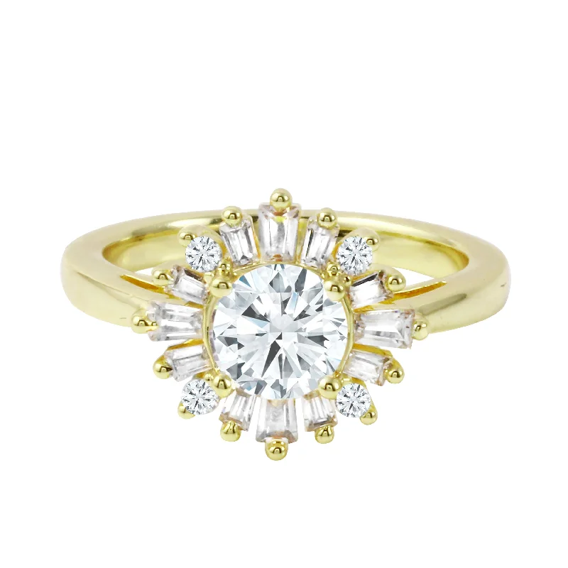 halo engagement rings -Round Diamond Starburst Engagement Ring