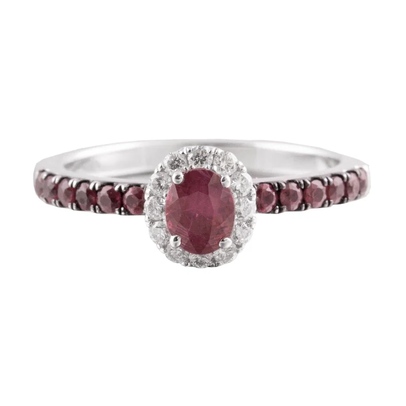 vintage engagement rings -18k White Gold 1.33ctw Ruby & 0.25ctw Diamond Halo Engagement Ring sz. 6.75