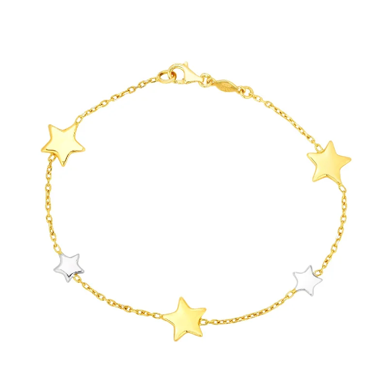 gemstone bracelets for women -14kt Gold 7.5 inches Yellow+White Rhodium Finish 9.6mm Shiny Star Star Stationed Bracelet with Lobster Clasp