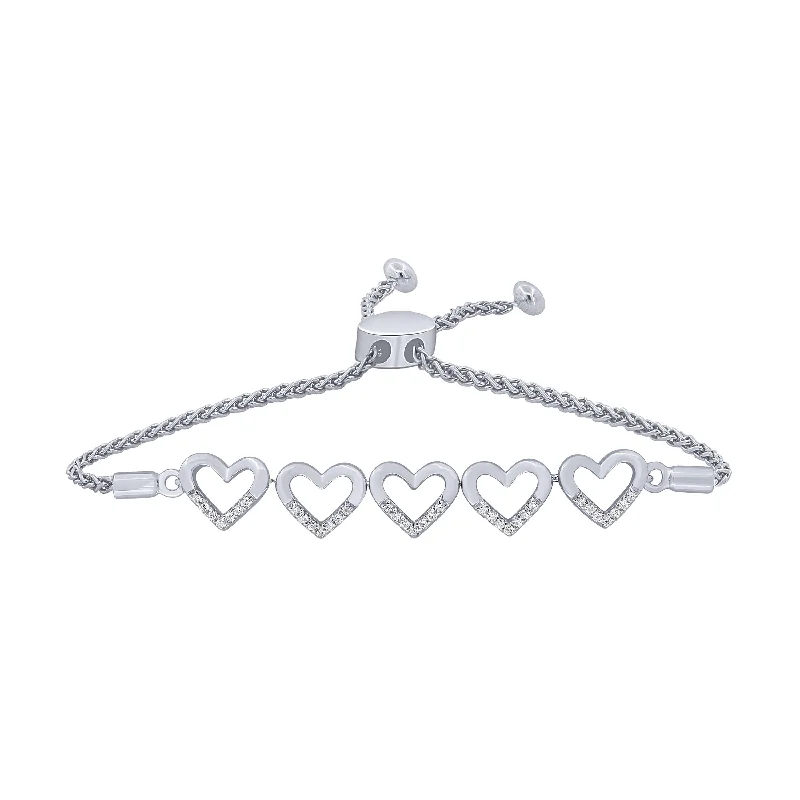 twist bracelets for women -Sterling Silver 1/7Ct Diamond Hearts Bracelet