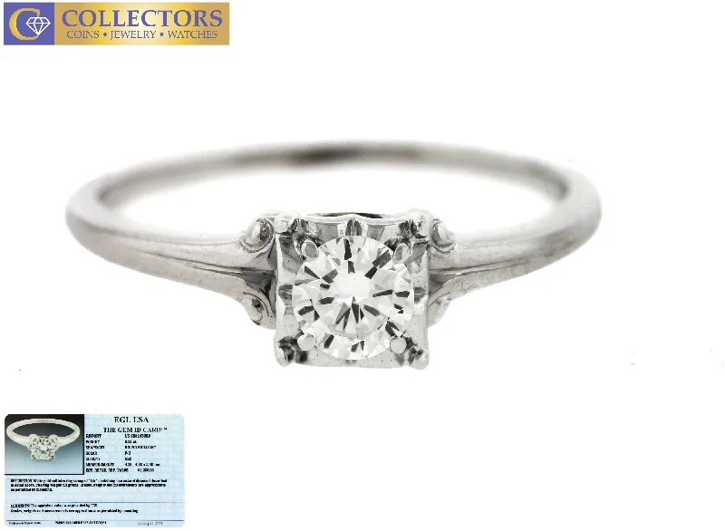 silver engagement rings -Ladies Estate 18K White Gold 0.28ct Diamond Solitaire Engagement Ring EGL USA