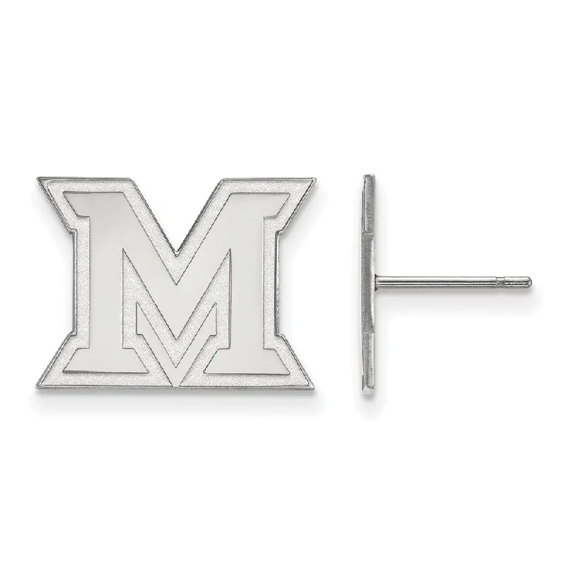 sun earrings for women -14k White Gold Miami University Small Post Earrings