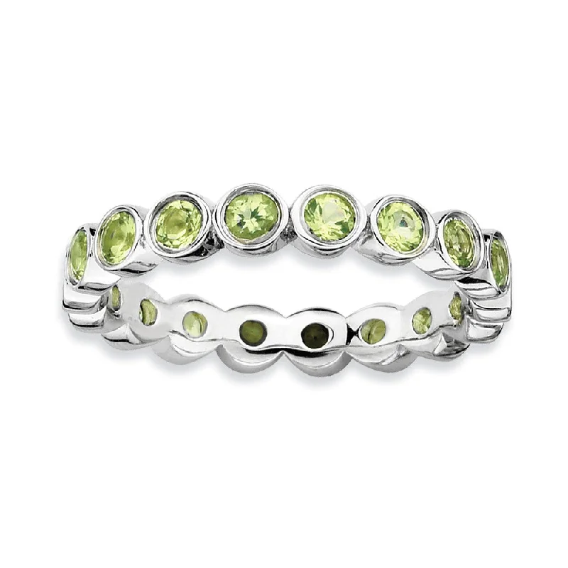 romantic rings for women -Sterling Silver Stackable Bezel Set Peridot 3.5mm Band