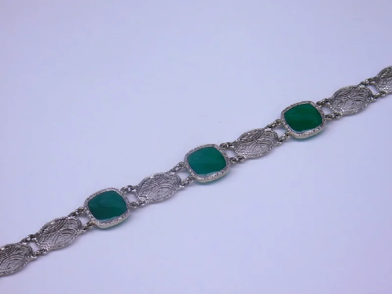 thin layering bracelets for women -14K WHITE GOLD CAMPHOR GLASS ART DECO BRACELET