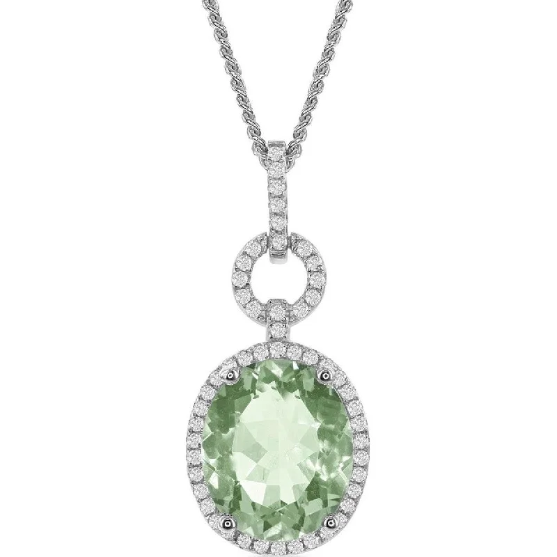 crystal necklaces for women -Bellissima Women's Necklace - Green Amethyst Oval with White Topaz Border | BLK-7555