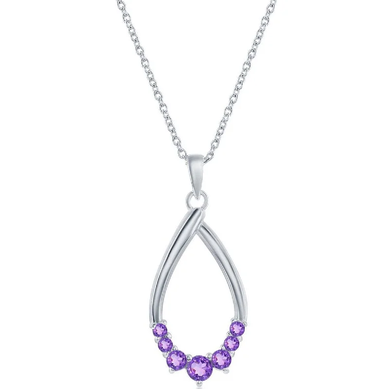 simple chain necklaces for women -Classic Women's Necklace - Sterling Silver Pear-shaped Amethyst Gemstone | M-6949