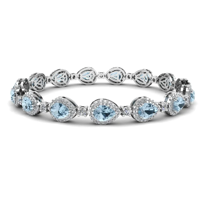 nameplate bracelets for women -Halo Pear Shape 9 Carat Diamond and Aquamarine Bracelet BRHAPSA