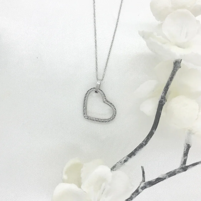 multi-stone necklaces for women -10K White Gold CZ Dangling Heart Necklace