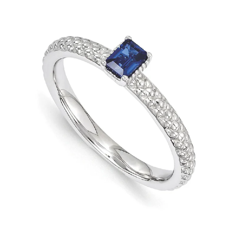 dainty rings for women -Sterling Silver Stackable Created Sapphire Octagon Solitaire Ring