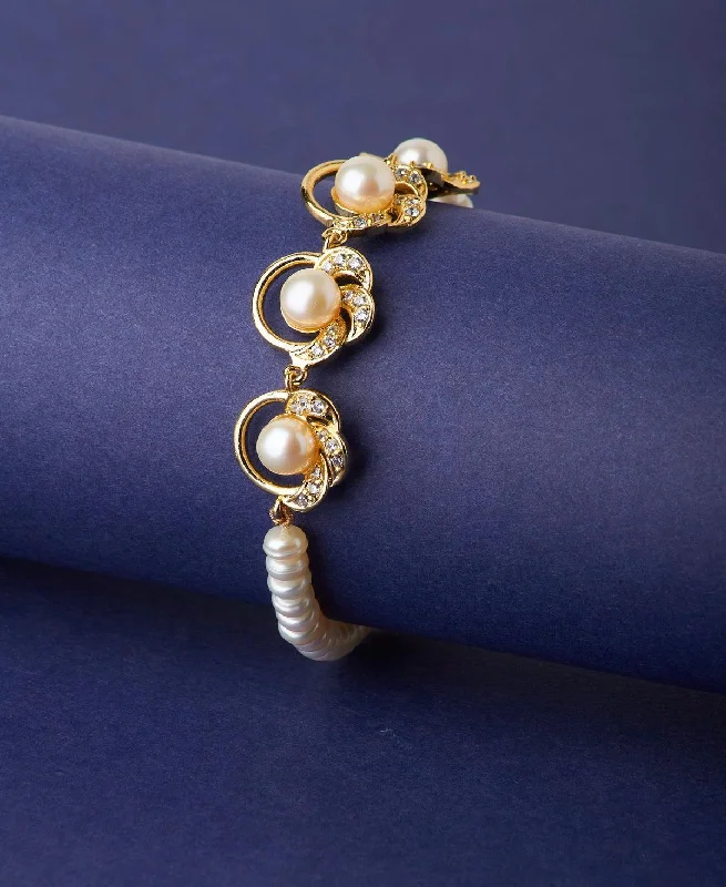 baguette stone bracelets for women -Floral Real Pearl Bracelet