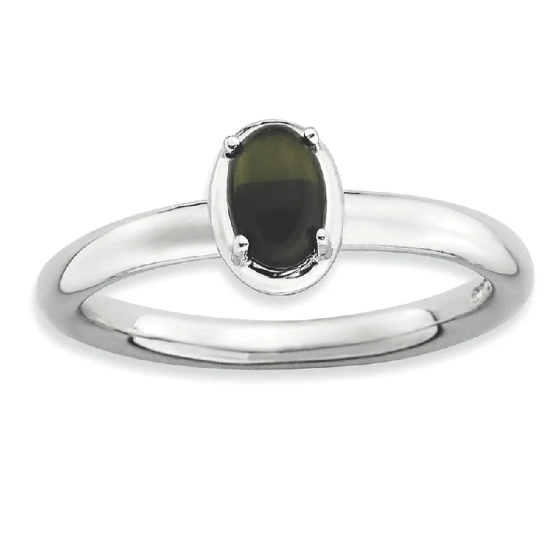 beaded rings for women -Sterling Silver Stackable Oval Black Onyx Cabochon Ring