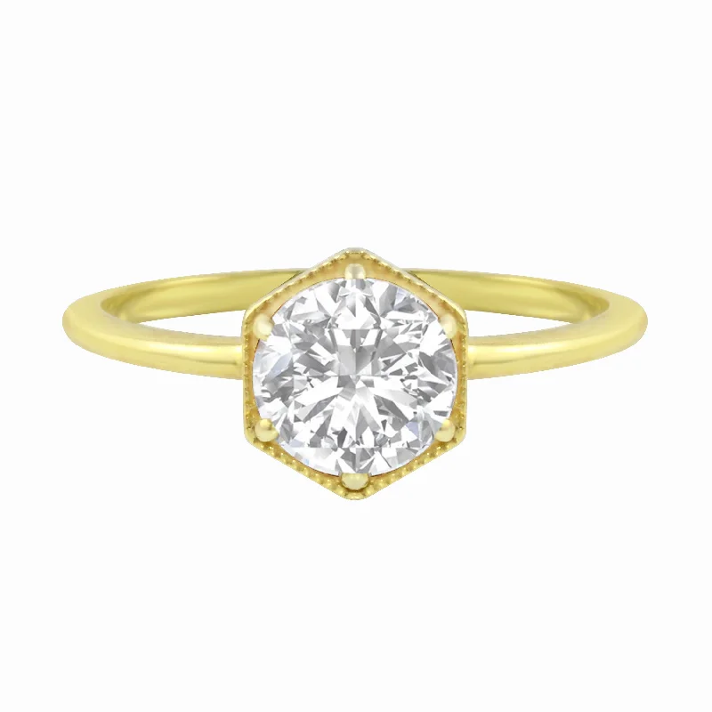 handcrafted engagement rings -Round Brilliant Diamond Hexagon Engagement Ring