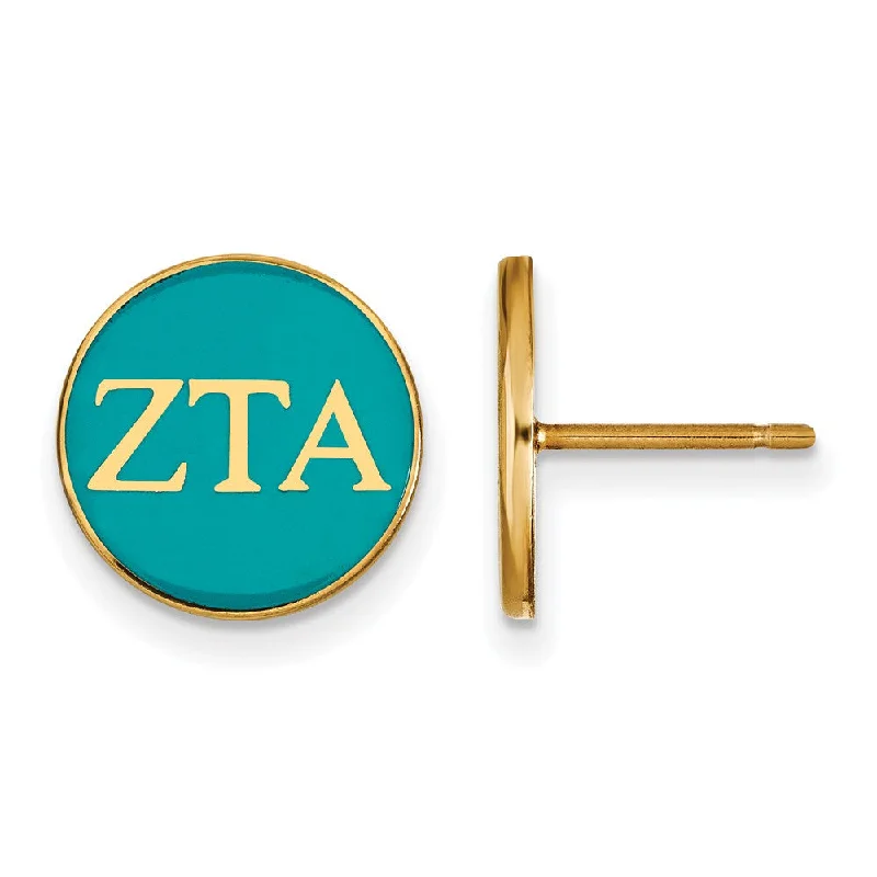 handcrafted earrings for women -14K Plated Silver, Blue-Green Enamel Zeta Tau Alpha Post Earrings