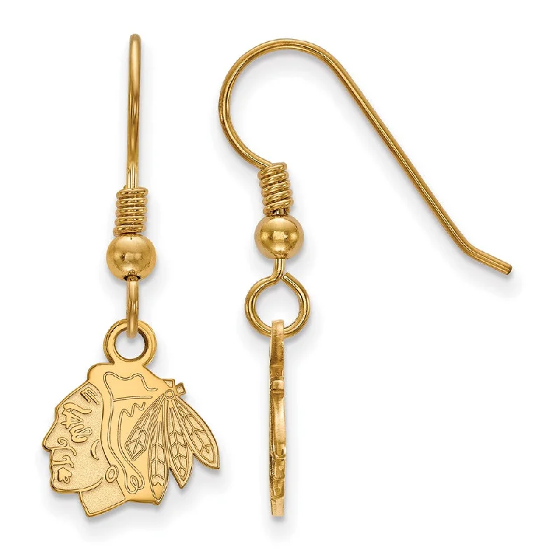 oval earrings for women -SS 14k Yellow Gold Plated NHL Chicago Blackhawks XS Dangle Earrings