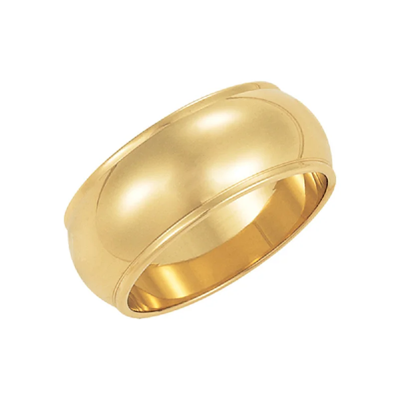 stacking rings for women -8mm Half Round Ridged Edge Band in 14k Yellow Gold