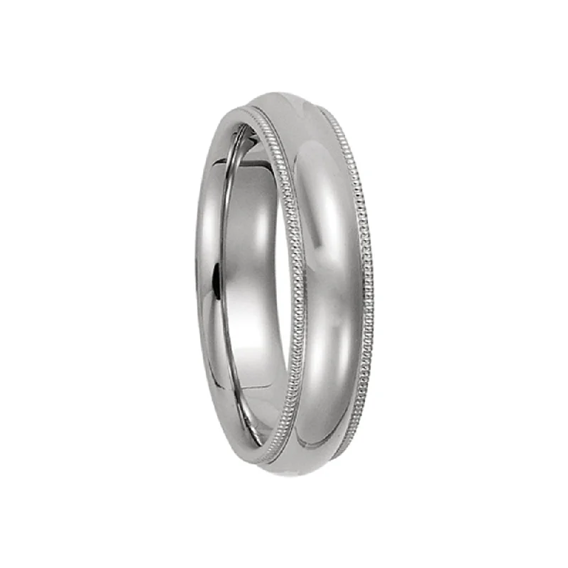 bold fashion rings for women -5mm Milgrain Edge Comfort Fit Domed Band in 14k White Gold