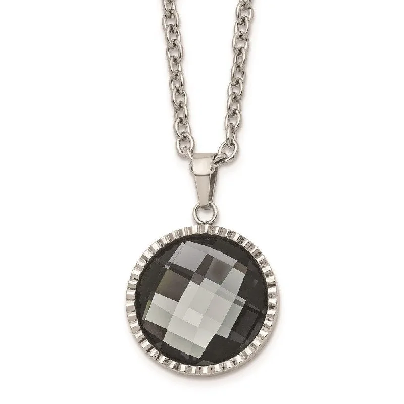 stylish necklaces for women -Stainless Steel Polished Charcoal Glass Necklace