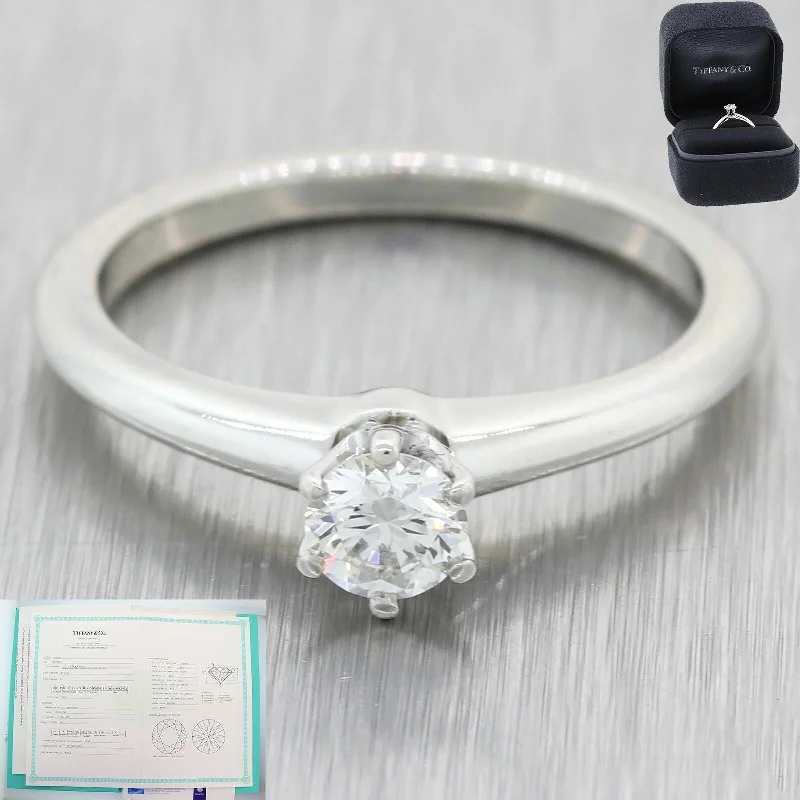 tension set engagement rings -Tiffany & Co. Setting Platinum .30ctw Diamond Engagement Ring Box Papers